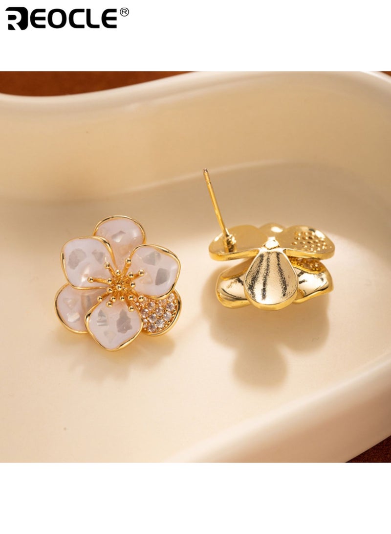 REOCLE Women's Flower Design Stud Earrings Zinc Alloy Jewelry Set Elegant Simple Style with Secure Butterfly Backs for Daily Wear Dating and Special Occasions - Image 5