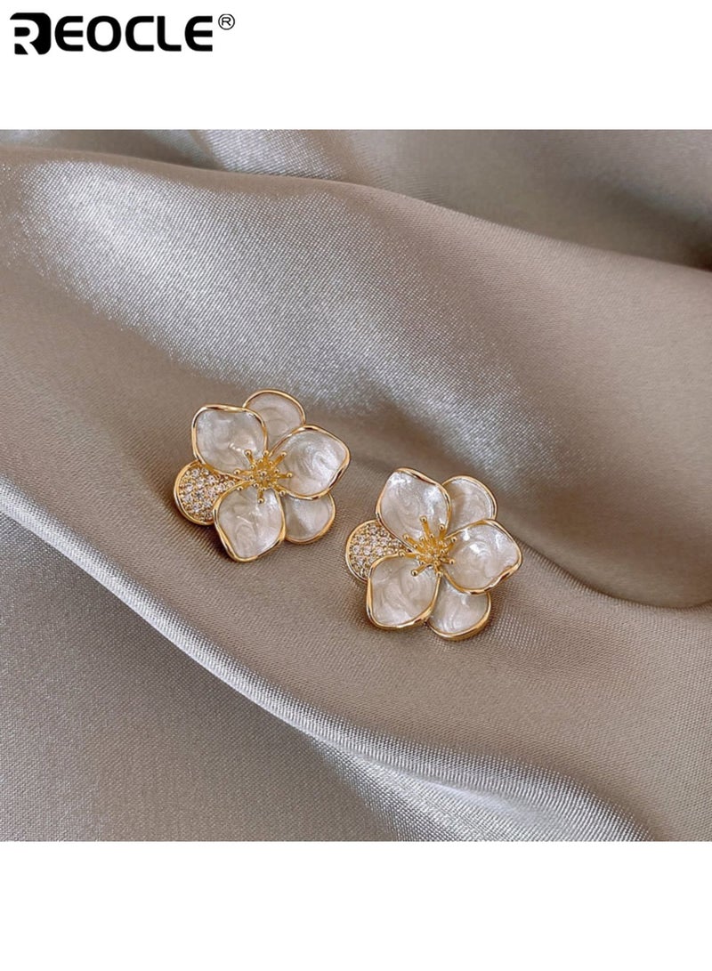 REOCLE Women's Flower Design Stud Earrings Zinc Alloy Jewelry Set Elegant Simple Style with Secure Butterfly Backs for Daily Wear Dating and Special Occasions - Image 3
