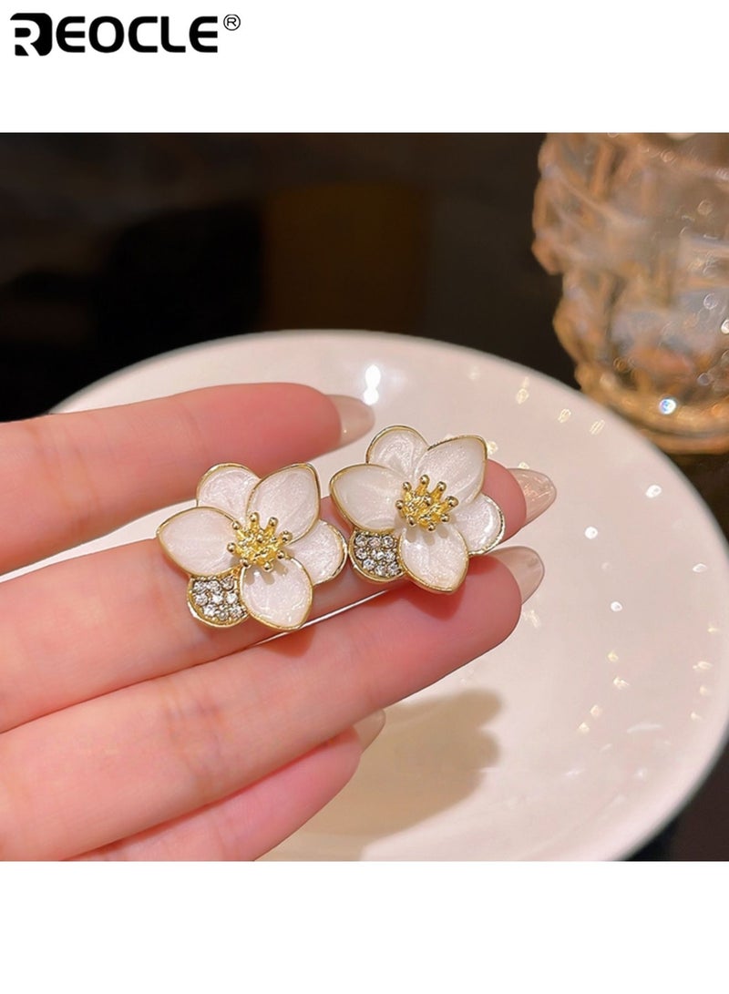 REOCLE Women's Flower Design Stud Earrings Zinc Alloy Jewelry Set Elegant Simple Style with Secure Butterfly Backs for Daily Wear Dating and Special Occasions - Image 4