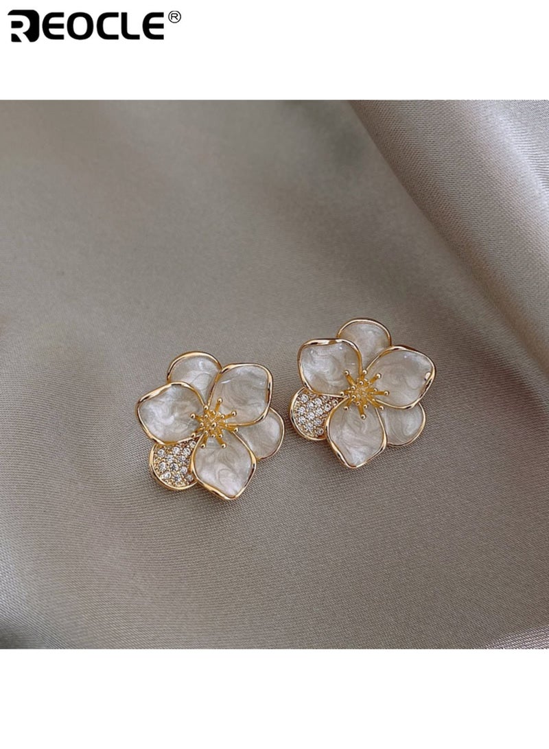 REOCLE Women's Flower Design Stud Earrings Zinc Alloy Jewelry Set Elegant Simple Style with Secure Butterfly Backs for Daily Wear Dating and Special Occasions - Image 1
