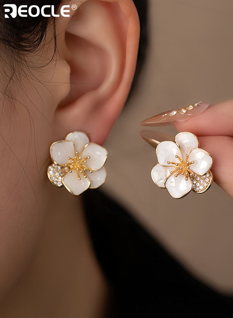 REOCLE Women's Flower Design Stud Earrings Zinc Alloy Jewelry Set Elegant Simple Style with Secure Butterfly Backs for Daily Wear Dating and Special Occasions - Image 2