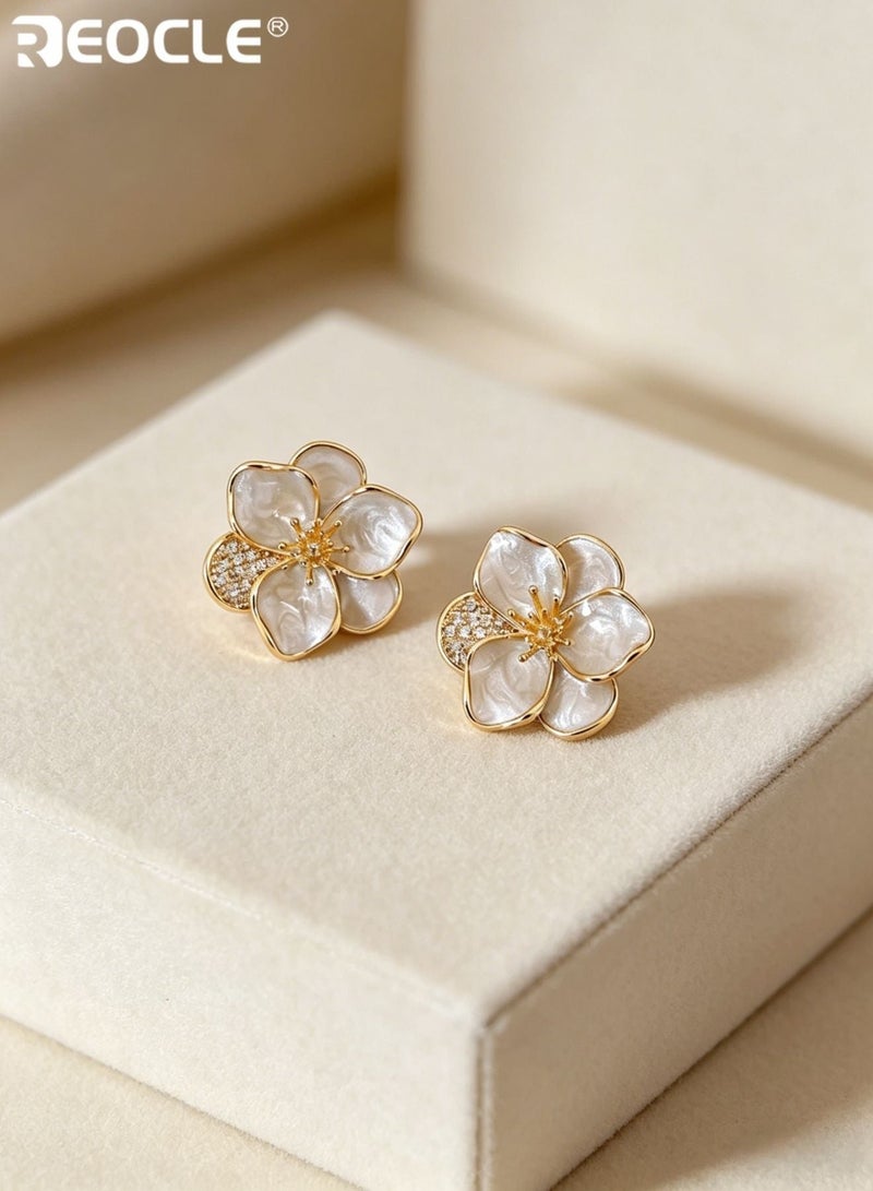 REOCLE Women's Flower Design Stud Earrings Zinc Alloy Jewelry Set Elegant Simple Style with Secure Butterfly Backs for Daily Wear Dating and Special Occasions - Image 3