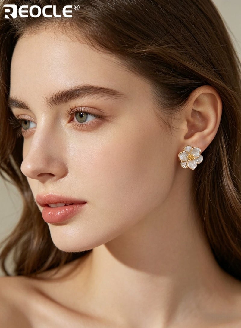 REOCLE Women's Flower Design Stud Earrings Zinc Alloy Jewelry Set Elegant Simple Style with Secure Butterfly Backs for Daily Wear Dating and Special Occasions - Image 1