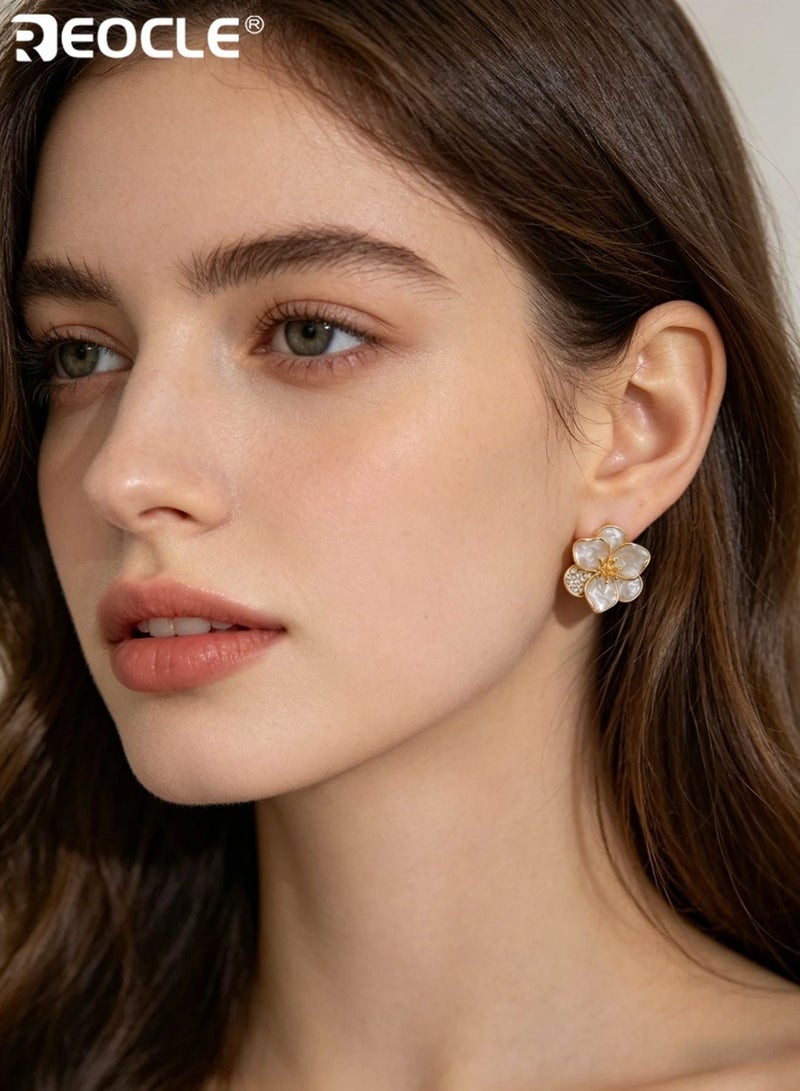 REOCLE Women's Flower Design Stud Earrings Zinc Alloy Jewelry Set Elegant Simple Style with Secure Butterfly Backs for Daily Wear Dating and Special Occasions - Image 5