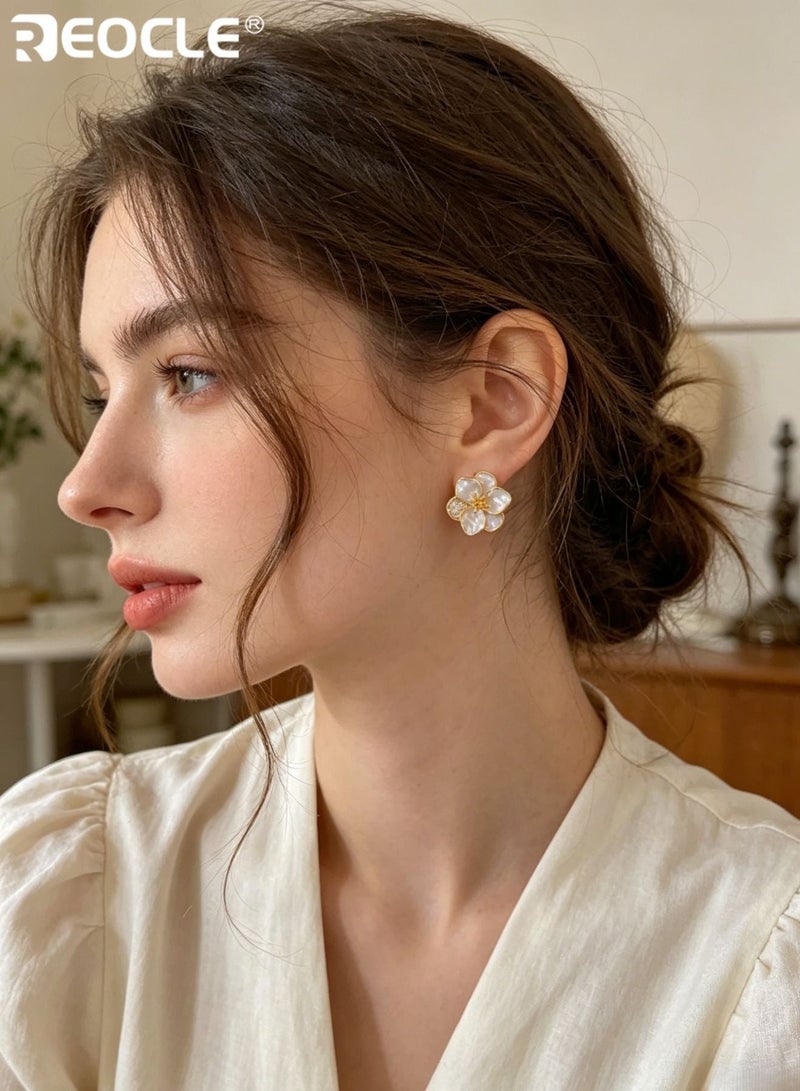 REOCLE Women's Flower Design Stud Earrings Zinc Alloy Jewelry Set Elegant Simple Style with Secure Butterfly Backs for Daily Wear Dating and Special Occasions - Image 4