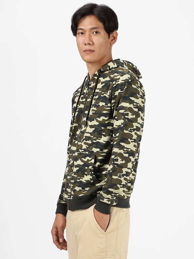 Urbano Fashion  Urbano Fashion Men's Khaki Green Regular Fit Camouflage Printed Full Sleeve Casual Winterwear Sweatshirt  | Best Price UAE