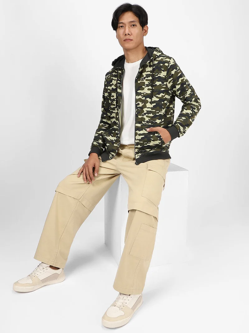 Urbano Fashion  Urbano Fashion Men's Khaki Green Regular Fit Camouflage Printed Full Sleeve Casual Winterwear Sweatshirt  | Best Price UAE