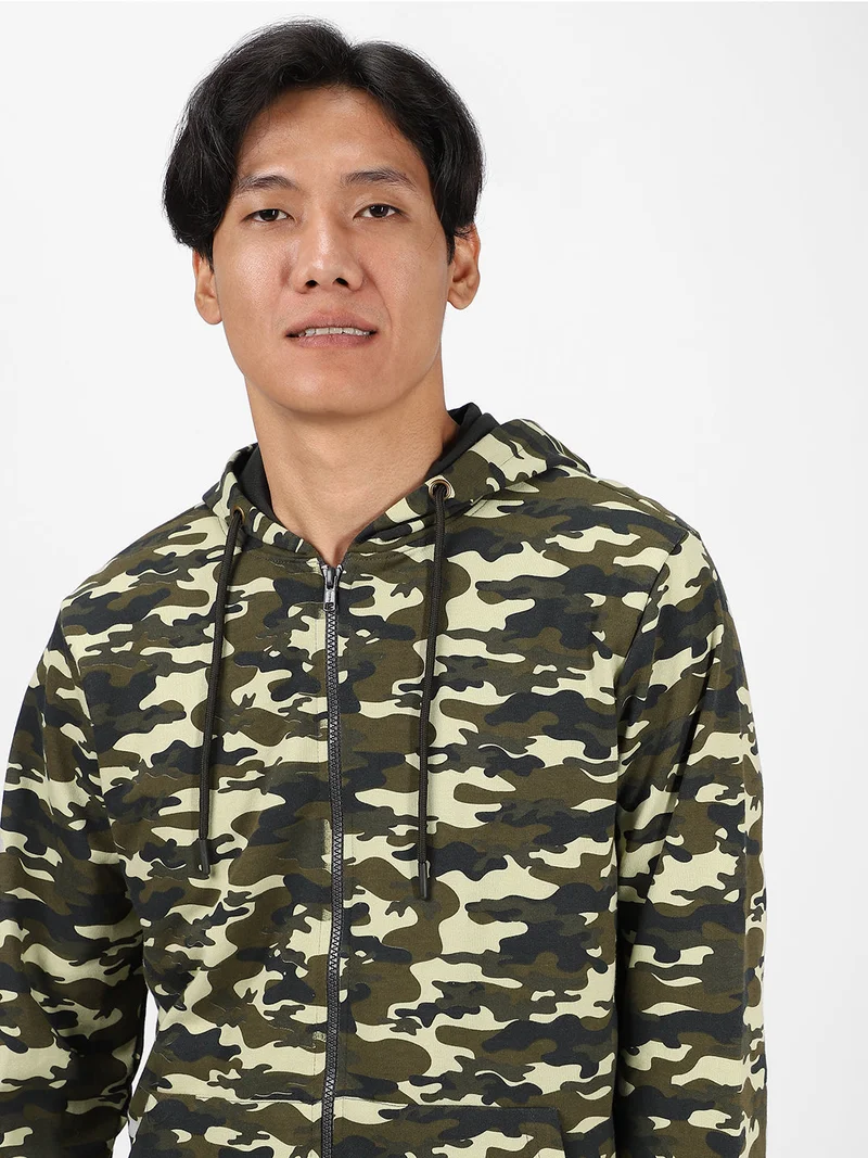 Urbano Fashion  Urbano Fashion Men's Khaki Green Regular Fit Camouflage Printed Full Sleeve Casual Winterwear Sweatshirt  | Best Price UAE