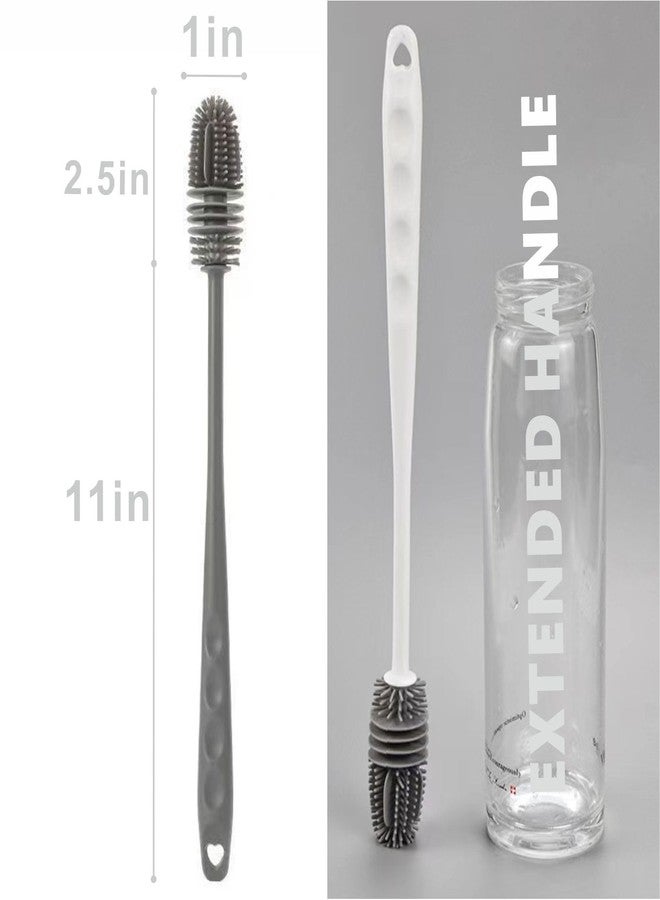 QEEGO Silicone Bottle Brush,Silicone Bottle Cleaning Brush with Long Handle，be Suited to Cleaning Narrow Neck Containers, Vacuum Sports Bottle, Tumblers, Flask, Glassware (2 Pack, Black and White) - Image 2