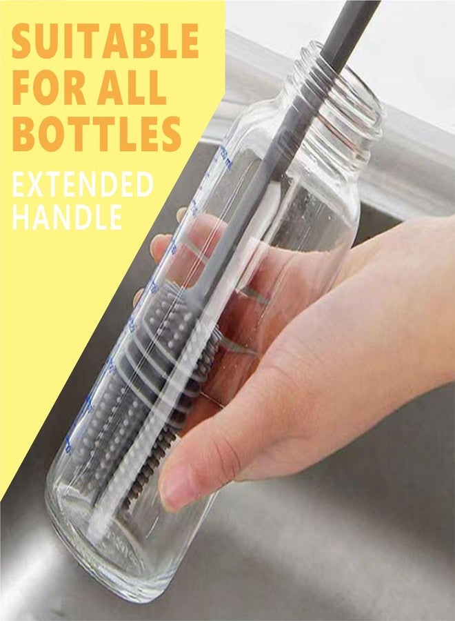 QEEGO Silicone Bottle Brush,Silicone Bottle Cleaning Brush with Long Handle，be Suited to Cleaning Narrow Neck Containers, Vacuum Sports Bottle, Tumblers, Flask, Glassware (2 Pack, Black and White) - Image 5