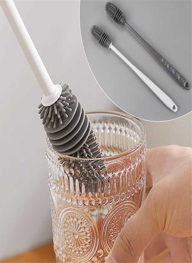 QEEGO Silicone Bottle Brush,Silicone Bottle Cleaning Brush with Long Handle，be Suited to Cleaning Narrow Neck Containers, Vacuum Sports Bottle, Tumblers, Flask, Glassware (2 Pack, Black and White) - Image 1
