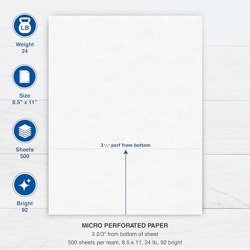 PrintWorks Professional 3 2/3" Horizontal Perforated Paper 8.5” x 11” - Perfect For W-2, 1099, & Statement Use - Made in the USA - 500 Sheets - 20 lb - Printer Compatible - White (04124) - Image 3
