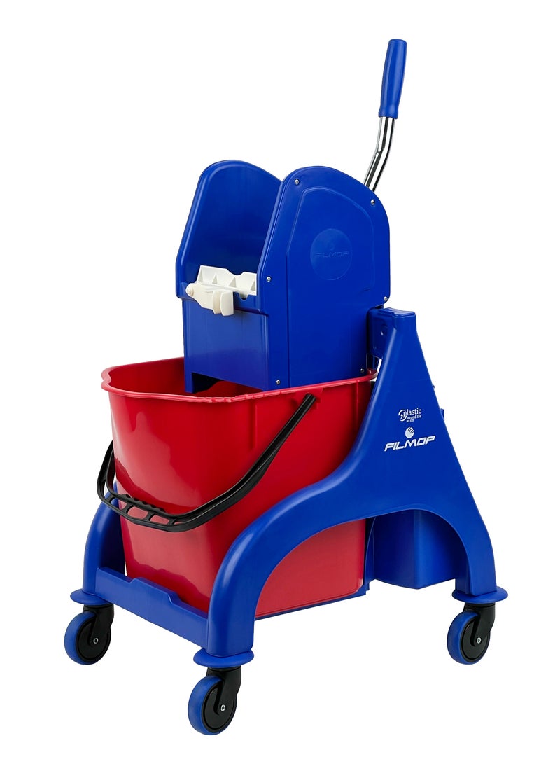 FILMOP Professional Mop Trolley | Italian Manufactured | Equipped Tool Rack | 360-Degree Rotating Swivel Wheels | Suitable For Hospitality Settings, Commercial Use, & Professional Use | 25 Liters - Image 1