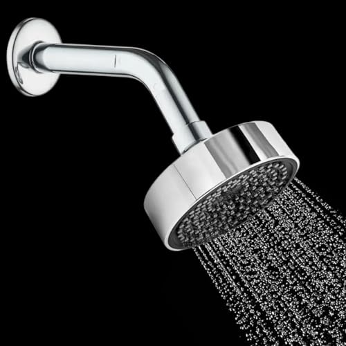 Houza Bathroom Shower Head – Round & Adjustable with 7-Inch Arm, Chrome Finish, Easy to Clean & Quick Installation (Shower Arm Included) - Image 1