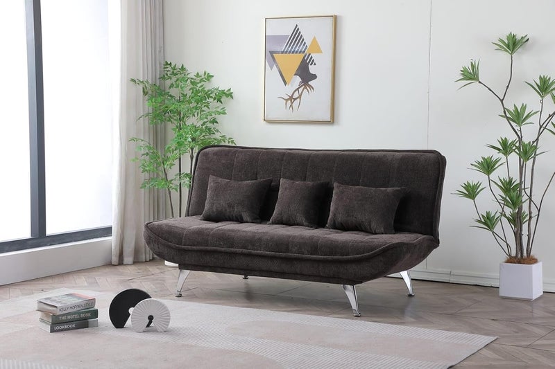 Harmony Home Premium Fabric Sofa  Bed with 3 Soft Cushions – Modern Convertible Sleeper Couch with Metal Legs, Space-Saving 3-Seater Sofa for Living Room, Bedroom & Guest Room -  Ash Brown - Image 2