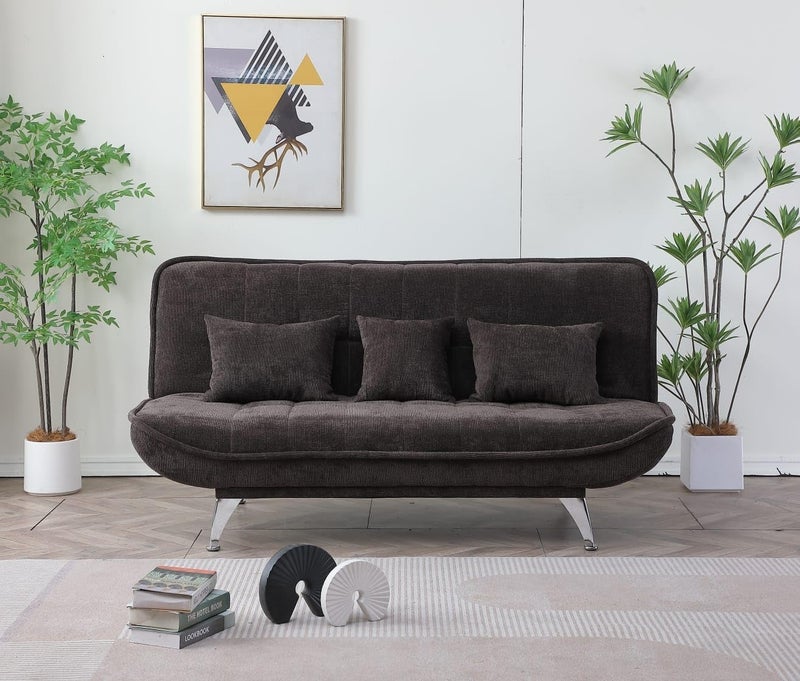 Harmony Home Premium Fabric Sofa  Bed with 3 Soft Cushions – Modern Convertible Sleeper Couch with Metal Legs, Space-Saving 3-Seater Sofa for Living Room, Bedroom & Guest Room -  Ash Brown - Image 4