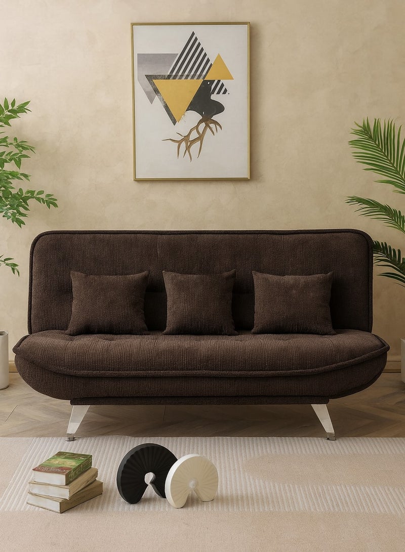 Harmony Home Premium Fabric Sofa  Bed with 3 Soft Cushions – Modern Convertible Sleeper Couch with Metal Legs, Space-Saving 3-Seater Sofa for Living Room, Bedroom & Guest Room -  Ash Brown - Image 1