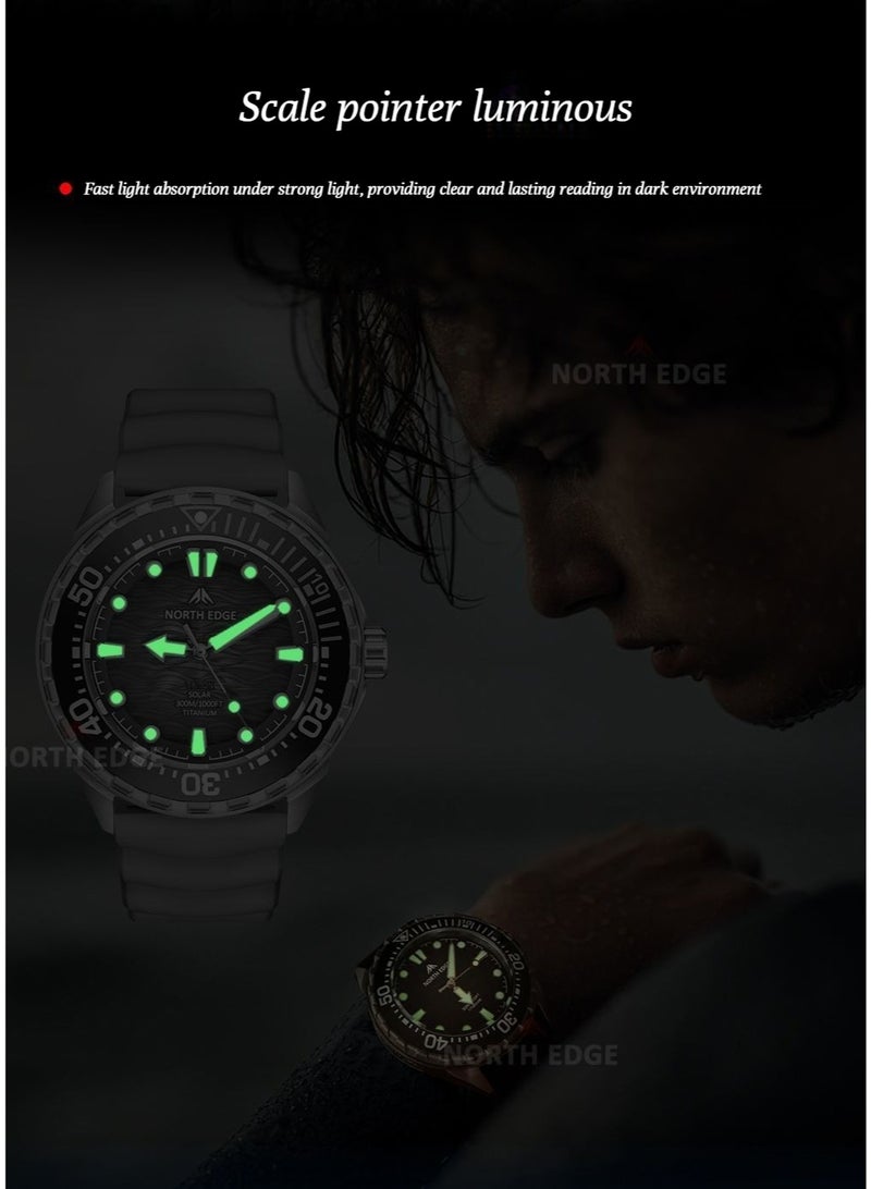 NORTH EDGE Men's Solar-powered Dive Titanium Alloy Case 300-meter Waterproof Ultra-long Battery Life Solar Watch - Image 3