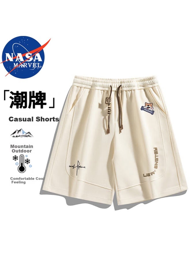 Nasa Marvel Men's Shorts, Summer Five-point Pants, Casual Mid-length Trousers, Loose Beach Shorts, Sports Couple Style, Apricot Color, 3XL