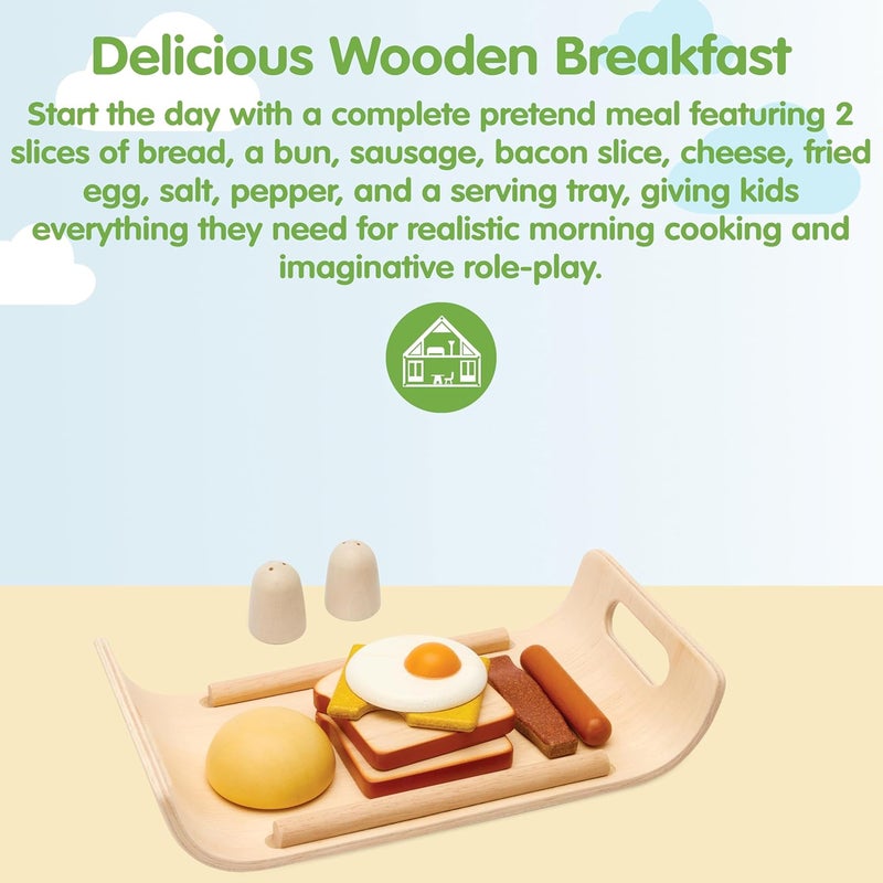 PlanToys Breakfast Menu Wooden Play Food Set with Serving Tray for Kids - Image 2
