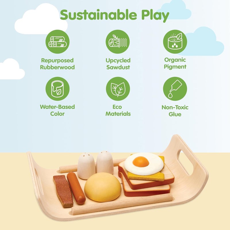 PlanToys Breakfast Menu Wooden Play Food Set with Serving Tray for Kids - Image 3