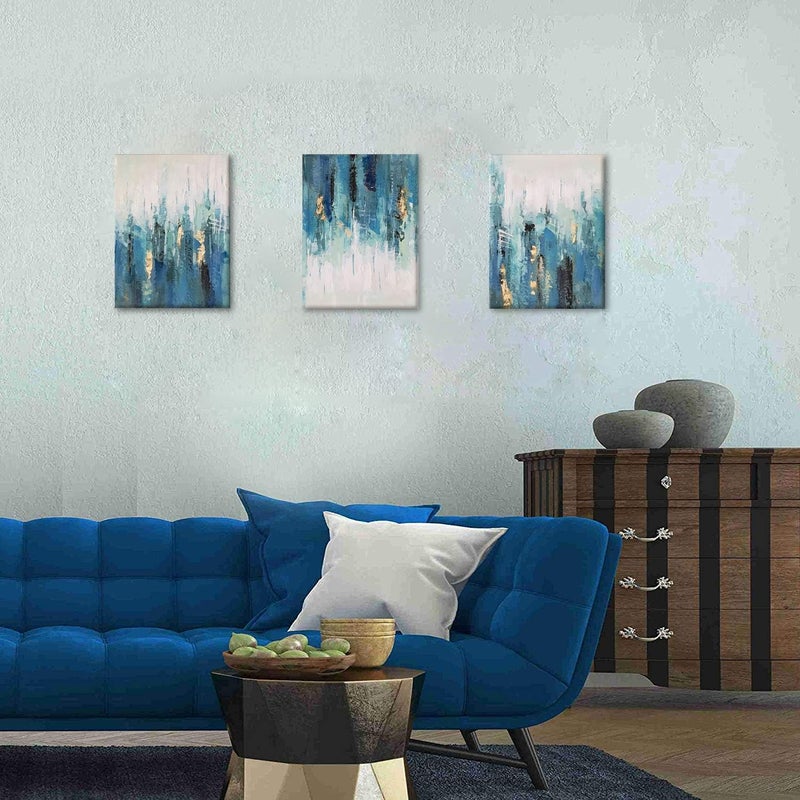 Paimuni Blue Abstract Canvas Art Set - Image 4