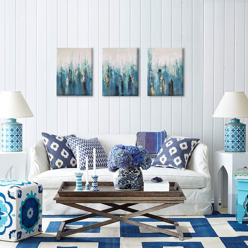 Paimuni Blue Abstract Canvas Art Set - Image 2
