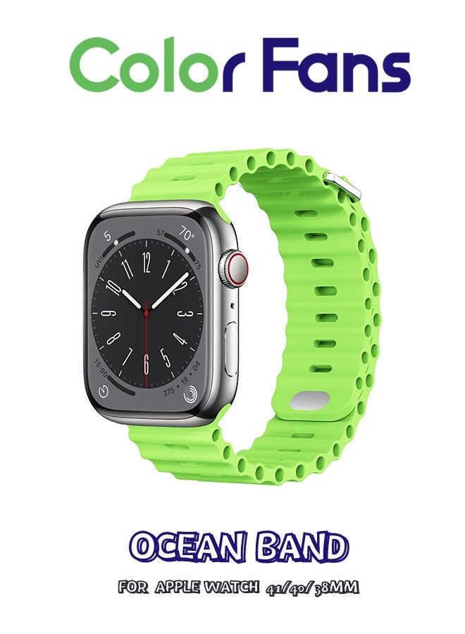 Apple Watch Ocean Band 41mm 40mm 38mm for Men Women, Soft Silicone Sport Band Replacement Strap for Apple Watch Ultra iWatch Series 8 7 SE 6 5 4 3 2 1 Apple Green