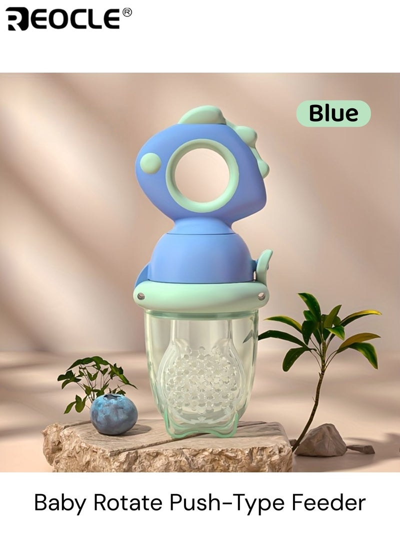 ريوكل مغذي أطفال دوار نوع دفع مع صندوق تخزين أدوات مائدة للأطفال موزع مكملات غذائية مغذي طعام سيليكون هزاز طعام طازج هدية مثالية للصغار - Image 1