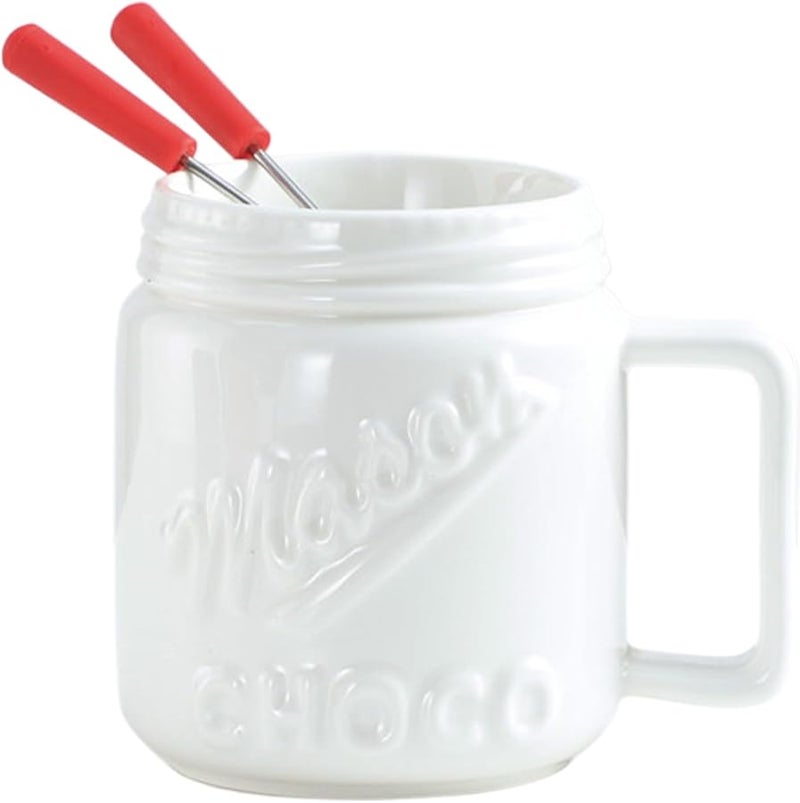 كوب فوندو الشوكولاتة الخزفي الأبيض مع شوكتين، كوب ذوبان قابل لإعادة الاستخدام ليالي المواعدة، أعياد الميلاد، حفلات الزفاف - Image 3