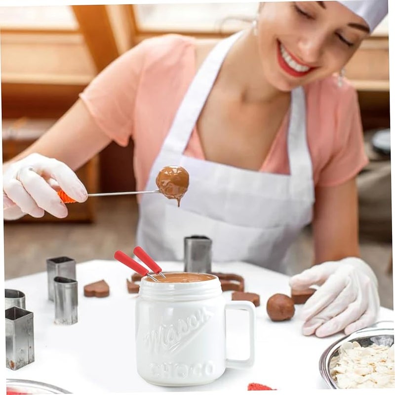 كوب فوندو الشوكولاتة الخزفي الأبيض مع شوكتين، كوب ذوبان قابل لإعادة الاستخدام ليالي المواعدة، أعياد الميلاد، حفلات الزفاف - Image 5