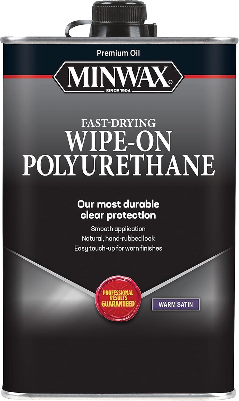 Minwax Wipe-On Poly Finish Clear, Quart, Satin - Fast-Drying Durable Protection for Wood - Image 1