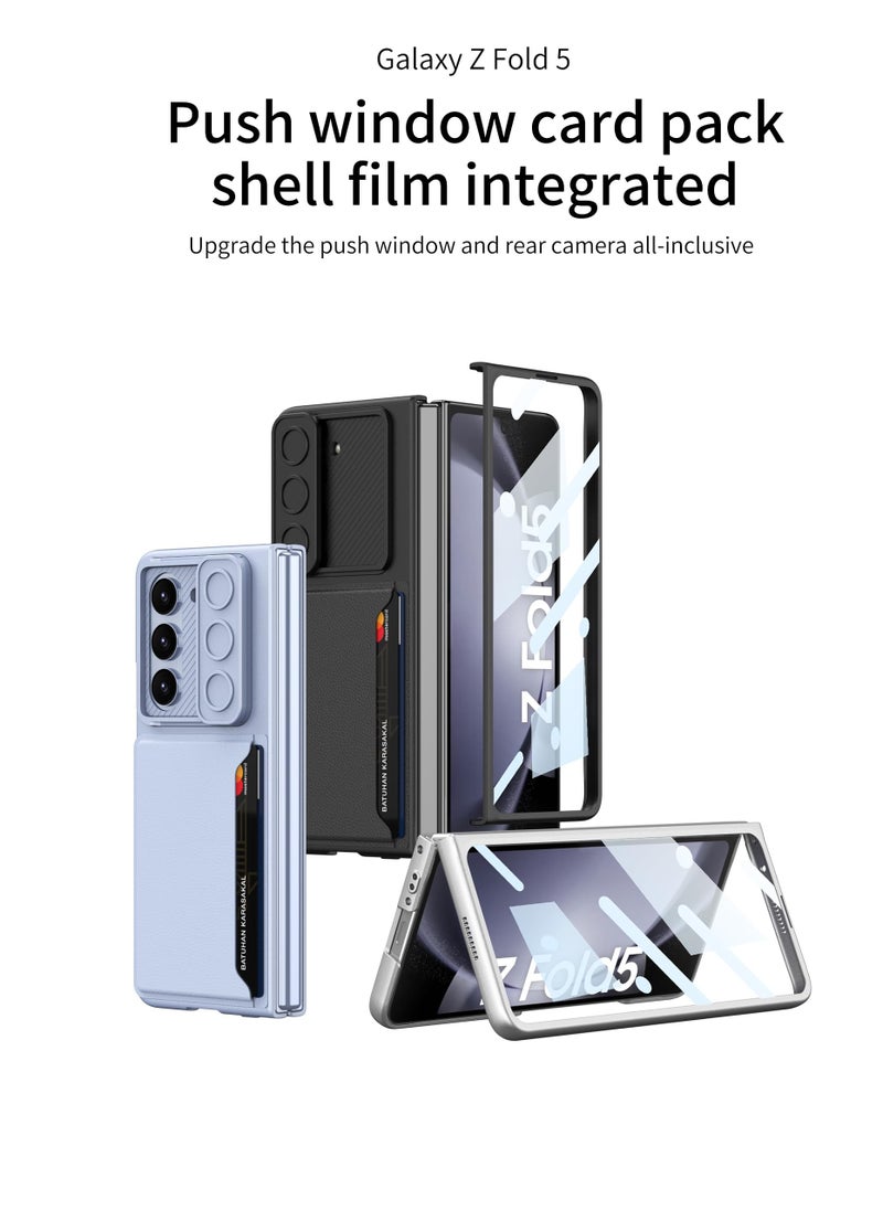 Excefore - for Galaxy Z Fold 5 Case with Card Holder & Slide Camera Cover & Front Screen Protector, Slim Fit Phone Case for Samsung Z Fold 5 Case(Black) - Image 1