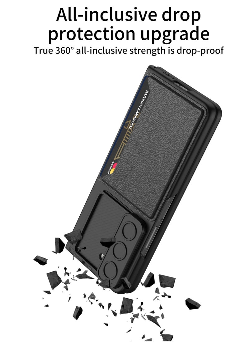 Excefore - for Galaxy Z Fold 5 Case with Card Holder & Slide Camera Cover & Front Screen Protector, Slim Fit Phone Case for Samsung Z Fold 5 Case(Black) - Image 1