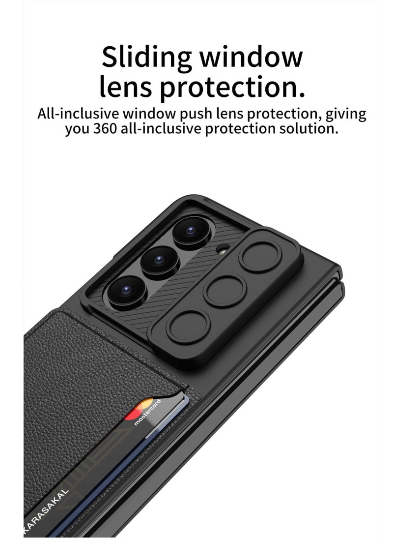 Excefore - for Galaxy Z Fold 5 Case with Card Holder & Slide Camera Cover & Front Screen Protector, Slim Fit Phone Case for Samsung Z Fold 5 Case(Black) - Image 1