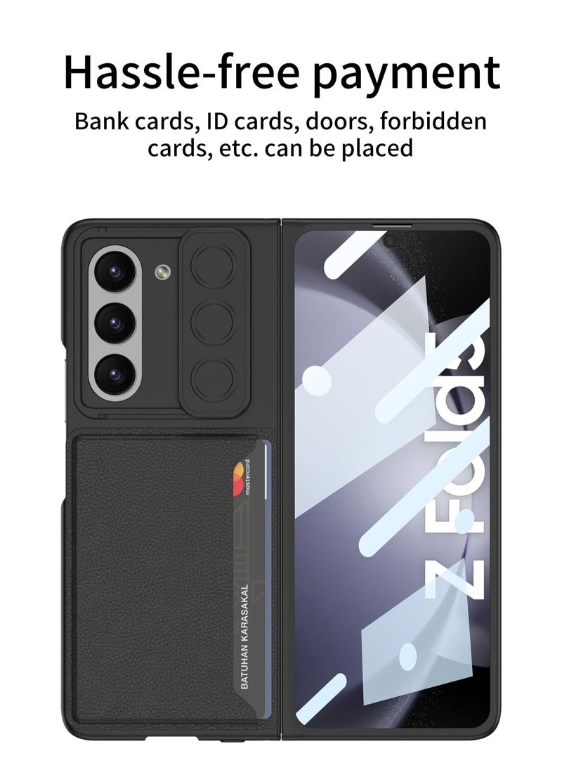 Excefore - for Galaxy Z Fold 5 Case with Card Holder & Slide Camera Cover & Front Screen Protector, Slim Fit Phone Case for Samsung Z Fold 5 Case(Black) - Image 1