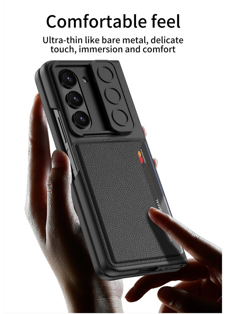 Excefore - for Galaxy Z Fold 5 Case with Card Holder & Slide Camera Cover & Front Screen Protector, Slim Fit Phone Case for Samsung Z Fold 5 Case(Black) - Image 1