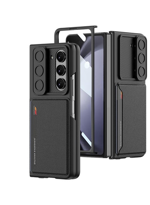 for Galaxy Z Fold 5 Case with Card Holder & Slide Camera Cover & Front Screen Protector, Slim Fit Phone Case for Samsung Z Fold 5 Case(Black)