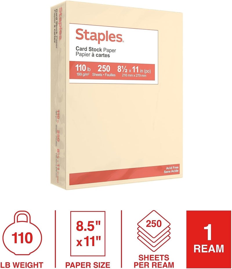 Staples ورق كاردستوك 110 رطل 8.5 بوصة × 11 بوصة عاجي 250/عبوة - Image 2