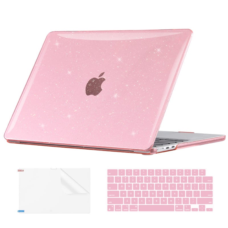 EooCoo Case Compatible with MacBook Air 13 inch M5 2026-2022 Release M4 M3 M2 A3449 A3240 A3113 A2681, Glitter Hard Shell&Keyboard Skin Cover&Screen Protector for Mac Air 13.6 inch, Sparkly Pink - Image 1