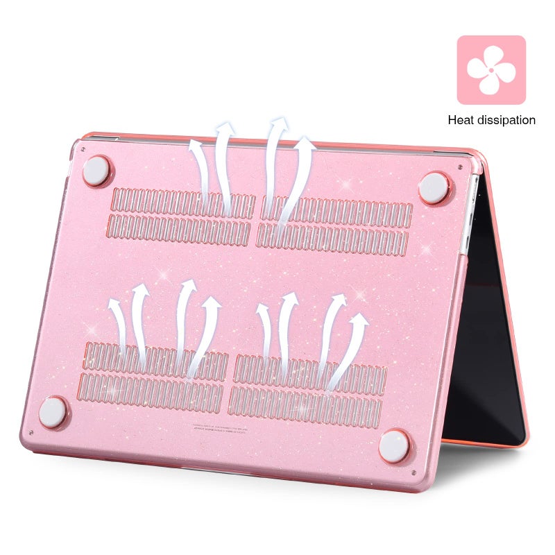 EooCoo Case Compatible with MacBook Air 13 inch M5 2026-2022 Release M4 M3 M2 A3449 A3240 A3113 A2681, Glitter Hard Shell&Keyboard Skin Cover&Screen Protector for Mac Air 13.6 inch, Sparkly Pink - Image 4