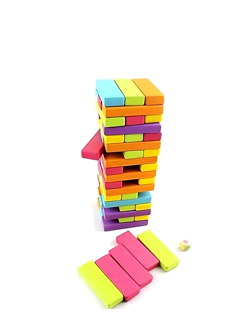 Wooden Jenga Game for Kids and Adults - 54 Pieces - Fun Colorful Blocks to Develop Focus and Balance - Suitable for Parties and Family Games - Image 2