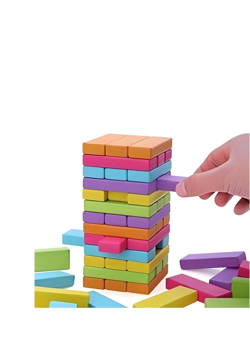 Wooden Jenga Game for Kids and Adults - 54 Pieces - Fun Colorful Blocks to Develop Focus and Balance - Suitable for Parties and Family Games - Image 3