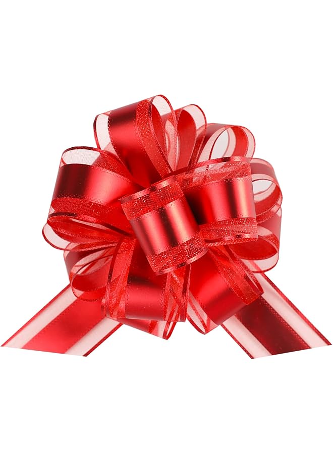 The Bros 12 Pieces Pull Bow Wrapping Pull Bow Ribbon Pull Bows for Wedding Baskets,6 Inches Diameter Gift Bows, Large Bows for Presents. (Red) - Image 1