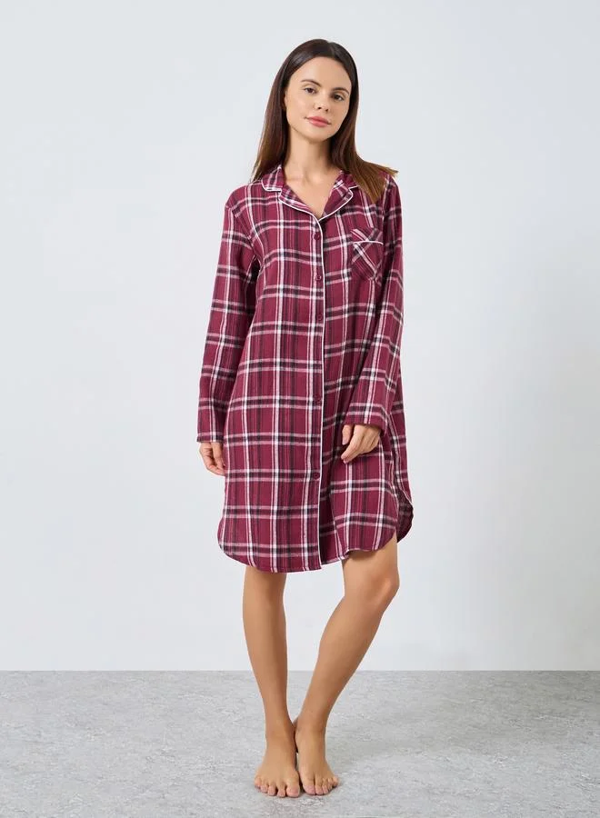 ستايلي قميص نوم بنقشة مربعات وشريط أزرار