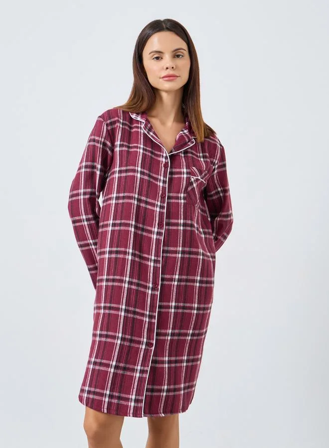 ستايلي قميص نوم بنقشة مربعات وشريط أزرار