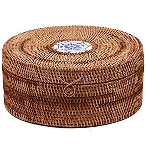 Handmade Natural Rattan Box Round Baskets Tea Cake Dessert Cookie Storage Woven Boxes Kitchen Container Bread Basket With Lid