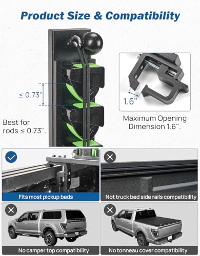 JOYTUTUS Truck Bed Fishing Rod Holder 6Rod Capacity Secure ClampOn Design Fits Truck Bed Boats Horizontally or Vertically Place - Image 3
