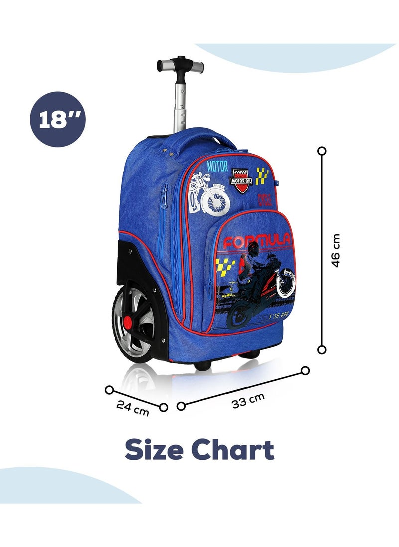 Eazy Kids - 18" Set of 2 Formula Racing  Big Wheel Trolley School And Pencil Case - Blue - Image 1