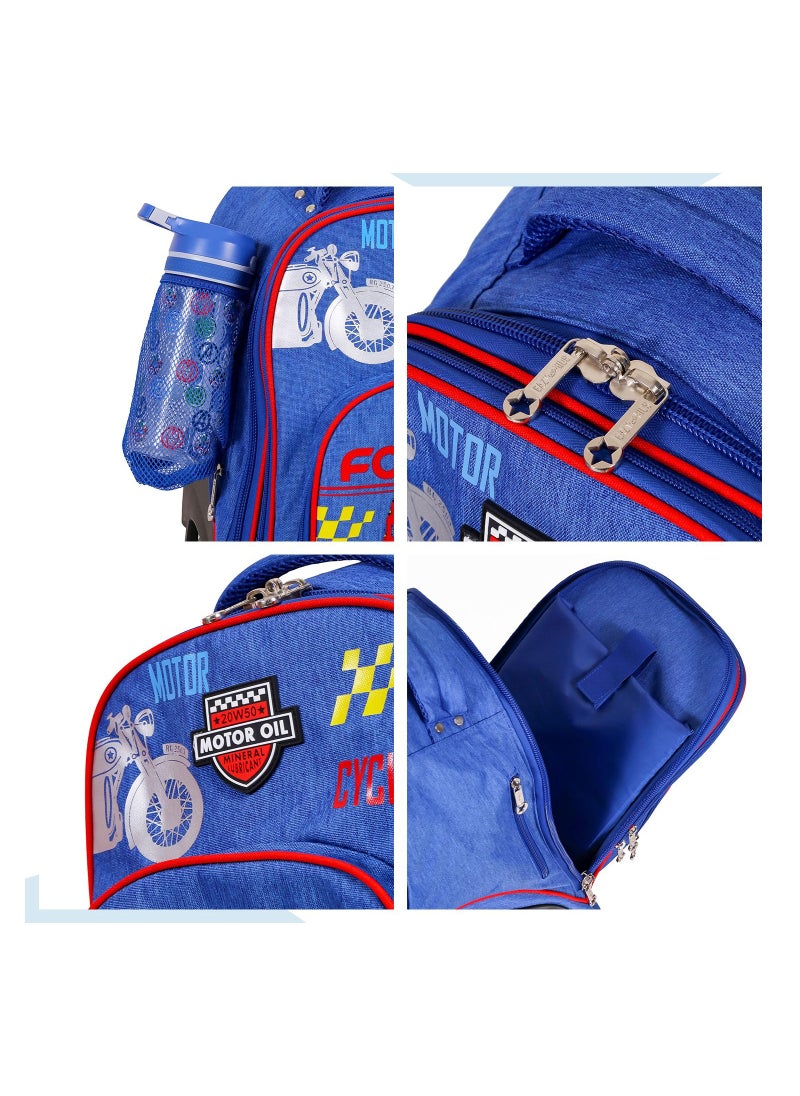 Eazy Kids - 18" Set of 2 Formula Racing  Big Wheel Trolley School And Pencil Case - Blue - Image 1